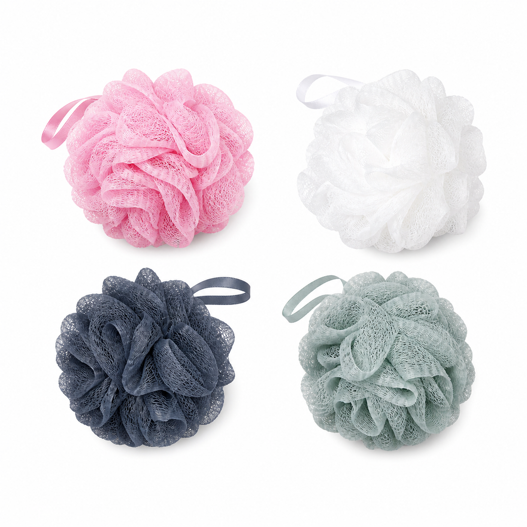 Loofah Sponge 60g Shower Loofahs 4 Colors Bath Sponges Mesh Balls for Body Scrubber Exfoliator Wash Back Scrubber Bathroom Men Women - 4 Pack Scrubbers Cleaning Bathing Accessories