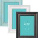 LaVie Home 5x7 Picture Frames (3 Pack, Assorted Colors) Rustic Wood Grain Photo Frame Set with High Definition Glass for Wall Mount & Table Top Display (White&Black&Teal)
