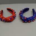 2 Pack Patriotic Headbands for Women  Red & Blue Knot Wide Hair Bands with Pearls & Rhinestones, Festival Sparkle Padded Headwrap for 4th of July, Parties & Prezzie