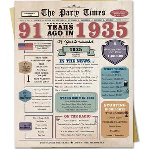 91st Birthday Card for Men Women, Retro Birthday Gifts for 91 Year Old Man Woman, 91st Bday Decorations for Grandpa Grandma