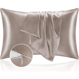 BEDELITE Satin Pillowcase with Zipper 2 Pack, Rose Taupe Pillow Cases Standard Size, Super Soft and Cooling Similar to Silk Pillow Cases, Gift for Women Men(20x26 Inches)