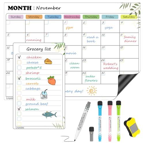 LRAMILMI Magnetic Dry Erase Calendar for Refrigerator (2 Pack Monthly & Daily) - 14.5x11 Planner Magnet Whiteboard for Fridge Kitchen Menu, Meal Prep, Family Organization, Pack Of 2