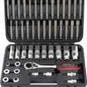 BILITOOLS 50PCS Shock Absorber Strut Nut Socket Set Master Suspension Strut Top Mount Nut Removal Install Automotive Tool with Ratchet Adaptors