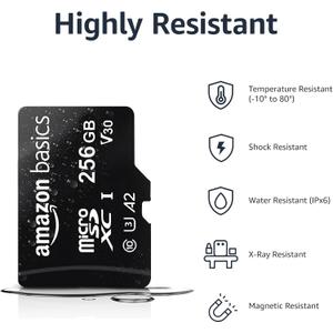 Basics microSDXC Memory Card with Full Size Adapter, A2, U3, Read Speed up to 100 MB/s, 256GB, Black