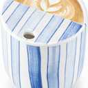 Ceramic Mug with Sip Hole 10 oz Novelty Blue Striped Coffee Mug Hand Painted Ceramic Cup Heat Resistant Non Slip Built in One Lid Handcraft Mugs for Coffee Lovers Appreciation Gift
