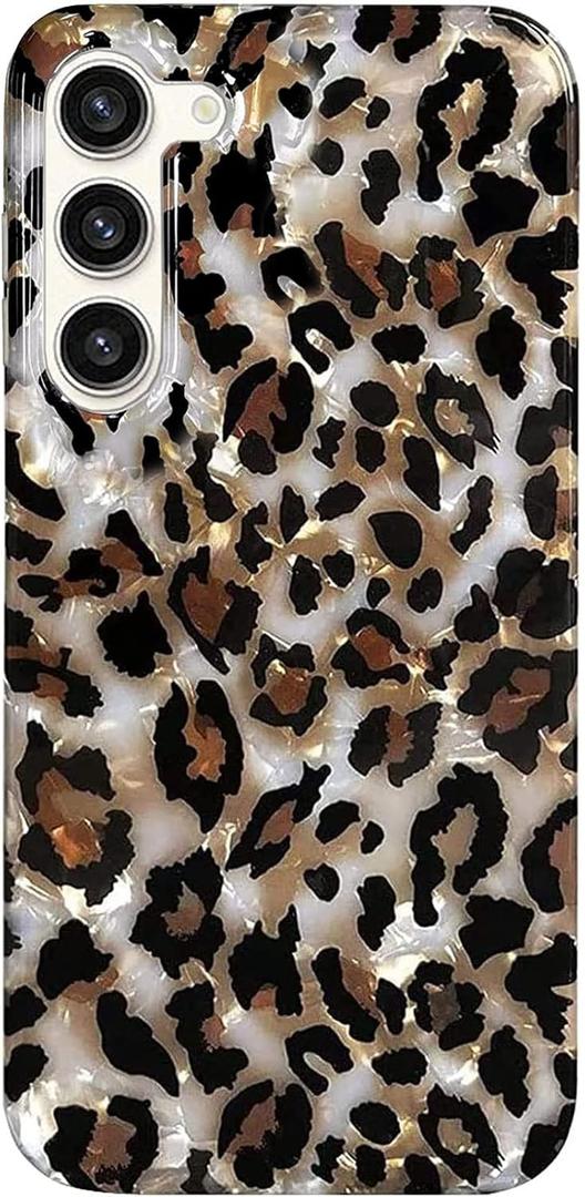 J.west Case for Samsung Galaxy S23 Case 6.1-inch, Luxury Sparkle Translucent Clear Leopard Cheetah Print Pearly Design Soft Silicone Slim TPU Protective Phone Case Cover for Girls Women (Bling)