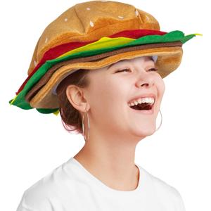 Funny Hats for Adults Squid Octopus Hat for Halloween Christmas Food Costume Party Supplies (Hamburger, Hamburger)