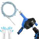 Drain Auger, Clog Remover with Drill Adapter, 25 Feet Flexible Plumbing Snake Use Manually or Powered for Kitchen, Bathrom and Shower Sink, Comes with Gloves (blue)