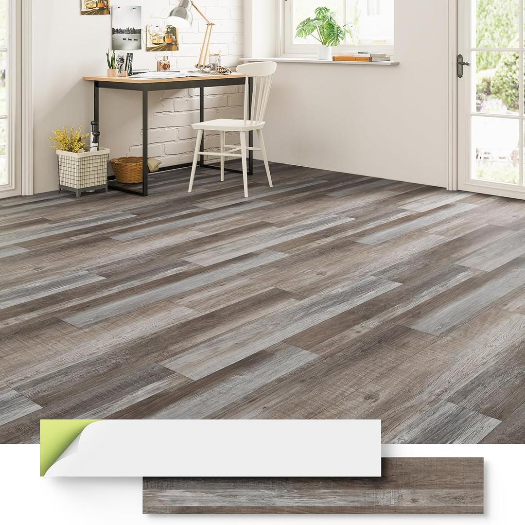 ATOPOSE Flooring Peel and Stick Waterproof,3.0mm 28 Hard Wood Flooring Planks 42 sq. ft with 1.0mm Foam Underlayment, Transfer Quickly for High Traffic Areas Home Gym, Oak Block, 42 Sq.ft/28 Planks