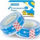 Pack of 2, 12 Rolls Clear Tape Refills for Dispenser, Easy Tear by Hands, Tape Refill for Wrapping, Office School Home, 0.75 Inch X 1000 Inch, Updated Core
