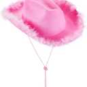 MBMSHEGH Cowgirl Hat Cowboy Hats for Women Fluffy Feather Brim Cowboy Hat for Bachelorette,Cosplay Fancy Dress Dress-up Party (One Size)
