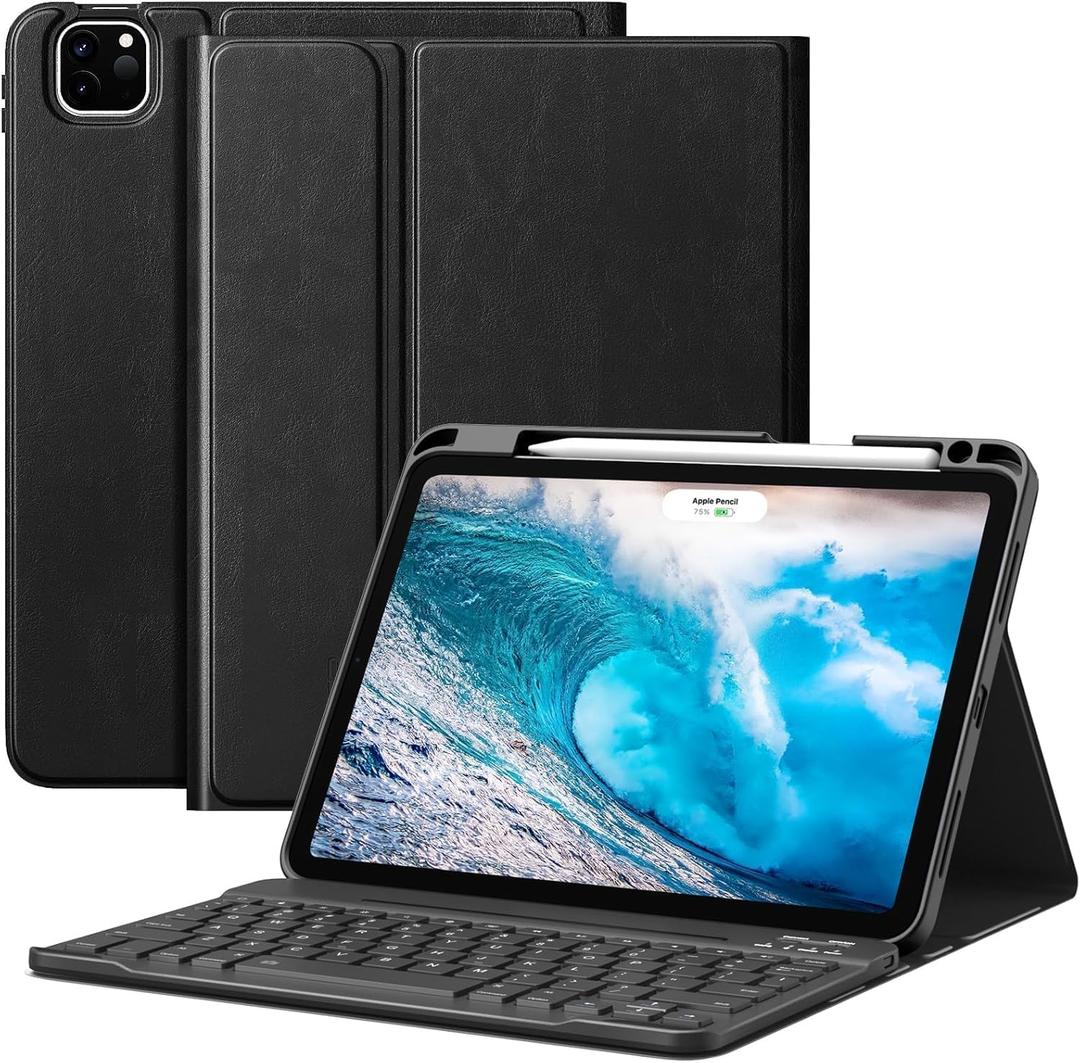 MoKo for iPad Air 11 Inch Case with Keyboard 7th/6th Gen(M4/M3-2026/2025/2024), iPad Air 5th/4th Gen Case 2022/2020 10.9'' with Pencil Holder, Multi-Angle Detachable Bluetooth Keyboard, Black