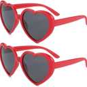 JOVAKIT Kids Polarized Heart Shaped Sunglasses for Girls Age 3-18, Fashion Lovely Rave Party Sun Glasses UV Protection (Two Pack: (Red/Grey+red/Grey))
