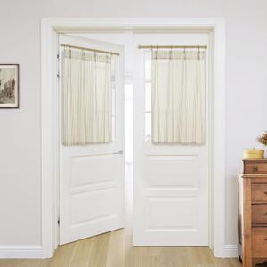 Back Door Curtains 40 Inch Length for Inside House,Pinch Pleated Linen Sheer Small Front Door Window Curtains for Glass Winodw (24"W x 40"L (Pack of 2), Tan)
