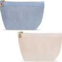 Bremorou Corduroy Cosmetic Bag Small Cosmetic Bags For Women Makeup Pouch For Purse Corduroy Bag With Zipper, Travel Makeup Pouch, Aesthetic Storage Blue/Khaki