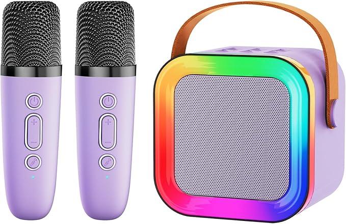 Mini Karaoke Machine for Kids & Girls with 2 Wireless Microphones, Portable Bluetooth Speaker, Christmas Birthday Gift Toy for Boys Toddlers Ages 3, 4, 5, 6, 7, 8, 9, 10, 11, 12+ Years Old Purple - 2