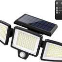Tuffenough Solar Outdoor Lights 2500LM 210 LED Security Lights with Remote Control,3 Heads Motion Sensor Lights, IP65 Waterproof,270° Wide Angle Flood Wall Lights with 3 Modes (1 Pack)