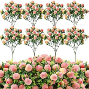 10 Pcs Fake Peach Branches 12.6 Inch Realistic Artificial Peach Fruits Bouquet with Leaves Fruit Decorations for Vase Home Decorations Baby Shower Party
