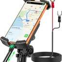 Motorcycle Phone Mount,with USB Charger (QC3.0/PD3.0 Fast Charging),Built-in Retractable Type-C Data Cable,with Motorcycles and Electric Bicycles,Compatible with All Phones from 4.7-6.8"