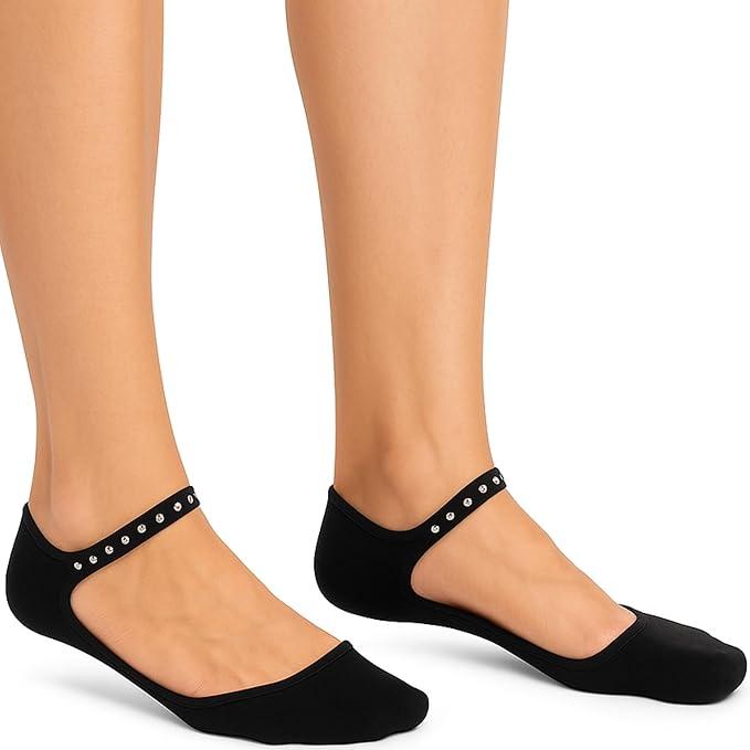 Hidey Style Austrian Crystal Socks for Women, Stylish Anklet for Women - Breathable Women's Socks (Black - Clear Crystals), 6-12
