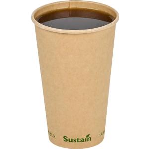 Restaurantware-Sustain 16 Ounce BPI-Certified Hot Cups, 50 Single Wall Coffee Cups - Lids Sold Separately, Leakproof PLA Coating, Compostable Kraft Paper Cups, For Hot Or Cold Drinks