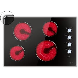 Electric Cooktop 30 Inch Hobsir, 4 Burner Electric Stove Top 6700W, Knob Control Built in Cook top, 30" Electric Stove Top Burner with Glass Protection Metal Frame, Double-ring burner, 220-240v