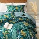 King Comforter Set - 3 Pieces Botanical Bedding Comforter Set, 1 Soft Dark Green Plant Flowers Comforter (104"x90") and 2 Pillow Shams(20"x36") Ultra-Soft Comfort Suitable for All Seasons