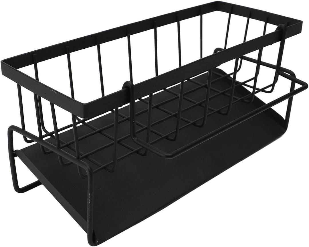 TOPINCN Kitchen Sink Sponge Holder, Carbon Steel Sink Organizer and Storage Multifunctional with Detachable Hanger Dish Sponge Rack for Kitchen Bathroom Supplies (Black)