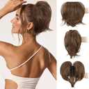 BOGSEA Claw Clip Ponytail Hair Extension - 8 Inch Short Ponytail DIY Bendable Wires Hair Piece for Women Synthetic Fake Ponytails Daily Use -Chocolate Brown With Golden