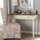 Baxton Studio Caroline French Provincial Weathered Oak and Whitewash Writing Desk, White/Natural 20"D x 39"W x 30"H