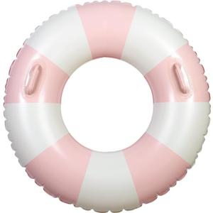 Large Swim Ring with Handles for Kids Adults, 35 Inch Classic Striped Pool Inner Tubes, Inflatable Pool Floats, Float Naked, Pool Floaties Adult Size for Summer Pool Party Beach Pink 1