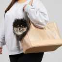 OSKAR&FRIENDS Pet Carrier Tote for Small Dogs & Cats  Vegan Leather Dog Purse with Breathable Mesh, Sherpa Bed & Safety Tether  Fits Pets Up to 20 lbs (Beige)