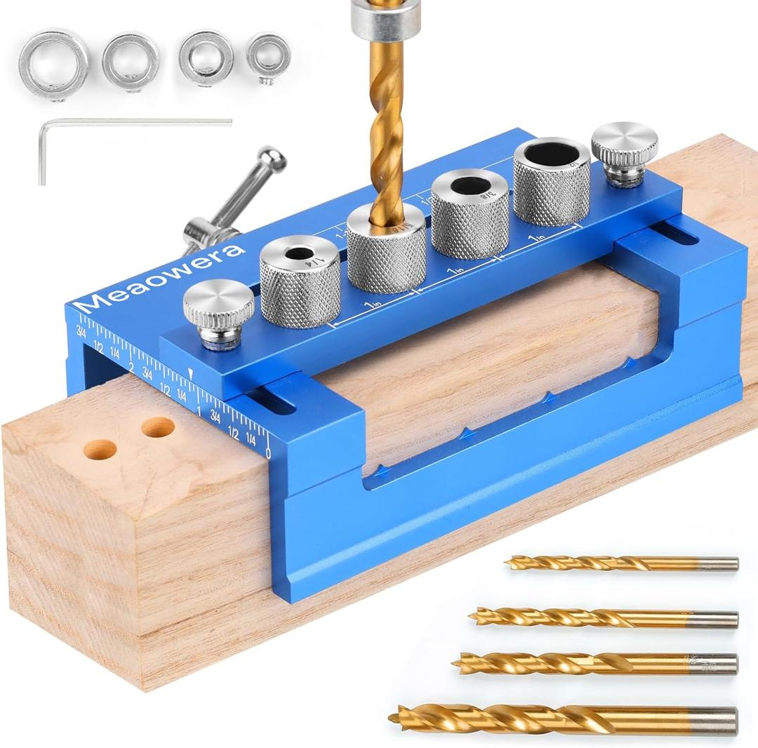 Ultimate Dowel Jig Kit & Biscuit Jointer Set-Adjustable Doweling Jig with 4 Titanium Drill BitsDepth Stops & Clamp for Precision WoodworkingJoinery!(With drill bit)