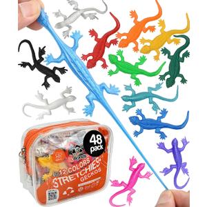 UpBrands 48 Super Stretchy Lizard Toys 3" Bulk Set, 12 Colors, Gecko Kit for Birthday Party Favors for Kids, Goodie Bags, Easter Egg Basket Stuffers, Pinata Filler, Classroom Prizes (Multicolor)