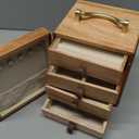 Wooden Jewelry Box for Women 4 Tier Walnut Wooden Jewelry Box with handle (White Deer Print A), 6.3"D x 6.1"W x 6.8"H