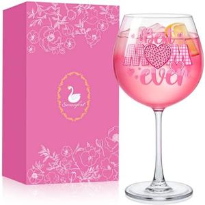 Swanfort MOM Glass – Birthday Gifts for Women, Mothers Day Gifts from Daughter or Son, Mother's Day, Birthday, Christmas.