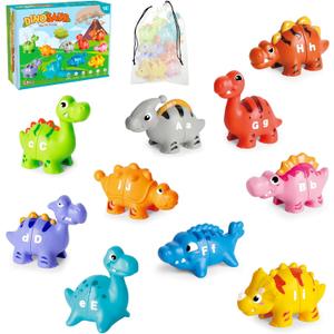 52 PCS Dinosaur Alphabet Learning Toys for Toddlers Kids 3-5, 10 Different Dinosaur Figures, Double Sided ABC Matching Game, Preschool Activities Montessori Fine Motor Toys for Toddlers Kids