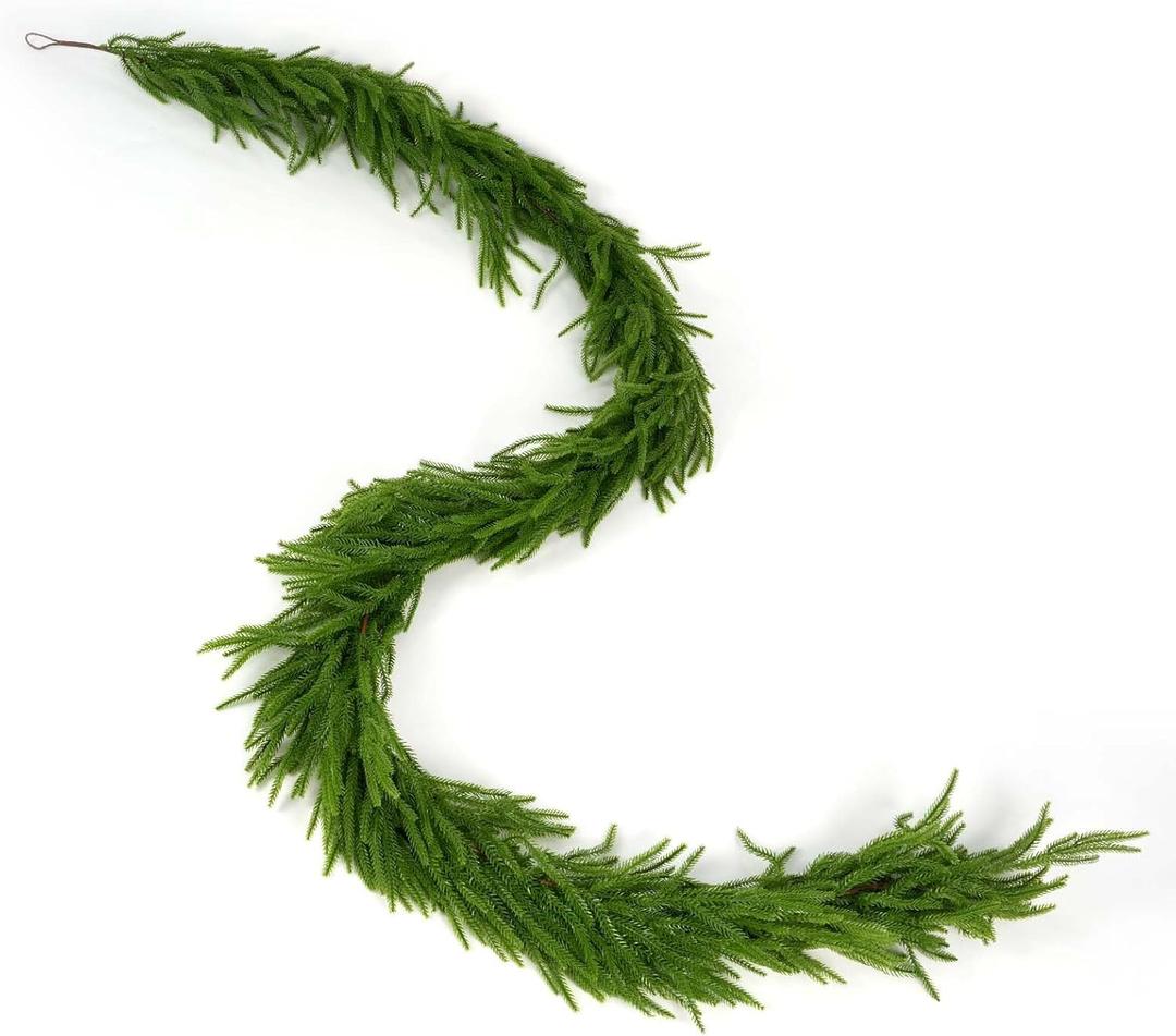 Artificial Norfolk Pine Garlands, Realistic Pine Garland, Green Artificial Greenery Garland for Table, Mantle, Wall, Indoor, Winter Christmas Decorations, Holiday Party Home Decoration (1, 6FT)