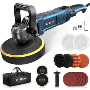 Buffer Polisher, 6 Inch/7 Inch 1600W Rotary Car Buffer Polisher Waxer, 7 Variable Speed 1000-3500 RPM, Detachable Handle for Car, Boat Sanding, Polishing, Waxing (Black)