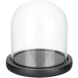 BENECREAT 5.5x5inch Eternal Transparent Flower Glass Cover, Glass Display Dome Cloche Jar with Black Solid Wood Base for DIY Flower Craft, Wedding Decorations
