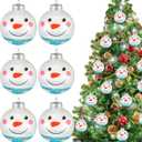 Wettarn 24 Pcs Snowman Face Christmas Ball Ornaments for Tree 3.15 Inch Clear Christmas Plastic Fillable Ornaments Balls Snow Sparkle Xmas Tree Decoration Hanging Ball for New Year Wedding Party Decor