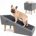 16" H Dog Stairs & Ramp for Small Dogs, 2-in-1 Foldable Wooden Dog Ramp for Low Bed and Couch, Non-Slip Split Ottoman Pet Ramp, Safe for Puppies, Senior, Injured Dogs, Grey