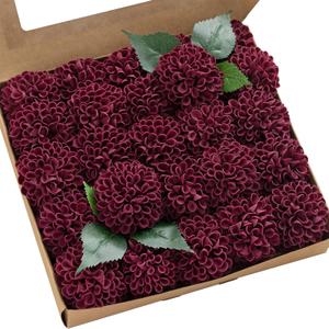 Ling's moment Artificial Flowers Dahlia Fake Flowers Burgundy Foam Real Touch Faux Flower for Home Decor Graduation Baby Shower Decorations Outdoors Party Wedding Gifts Centerpieces Arrangements 25pcs