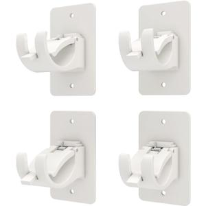 4PCS No Drill Curtain Brackets, Self-Adhesive Rod Holders, Universal Plastic Nail Free Adjustable, Curtain Hooks for Rods Less Than 1.57 Inch Diameter (White)