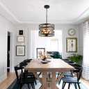 Black Farmhouse Chandelier for Dining Room 12.6" Metal Spiral Pendant Light Fixture 3 Light Rustic Industrial Hanging Chandeliers for Kitchen Foyer