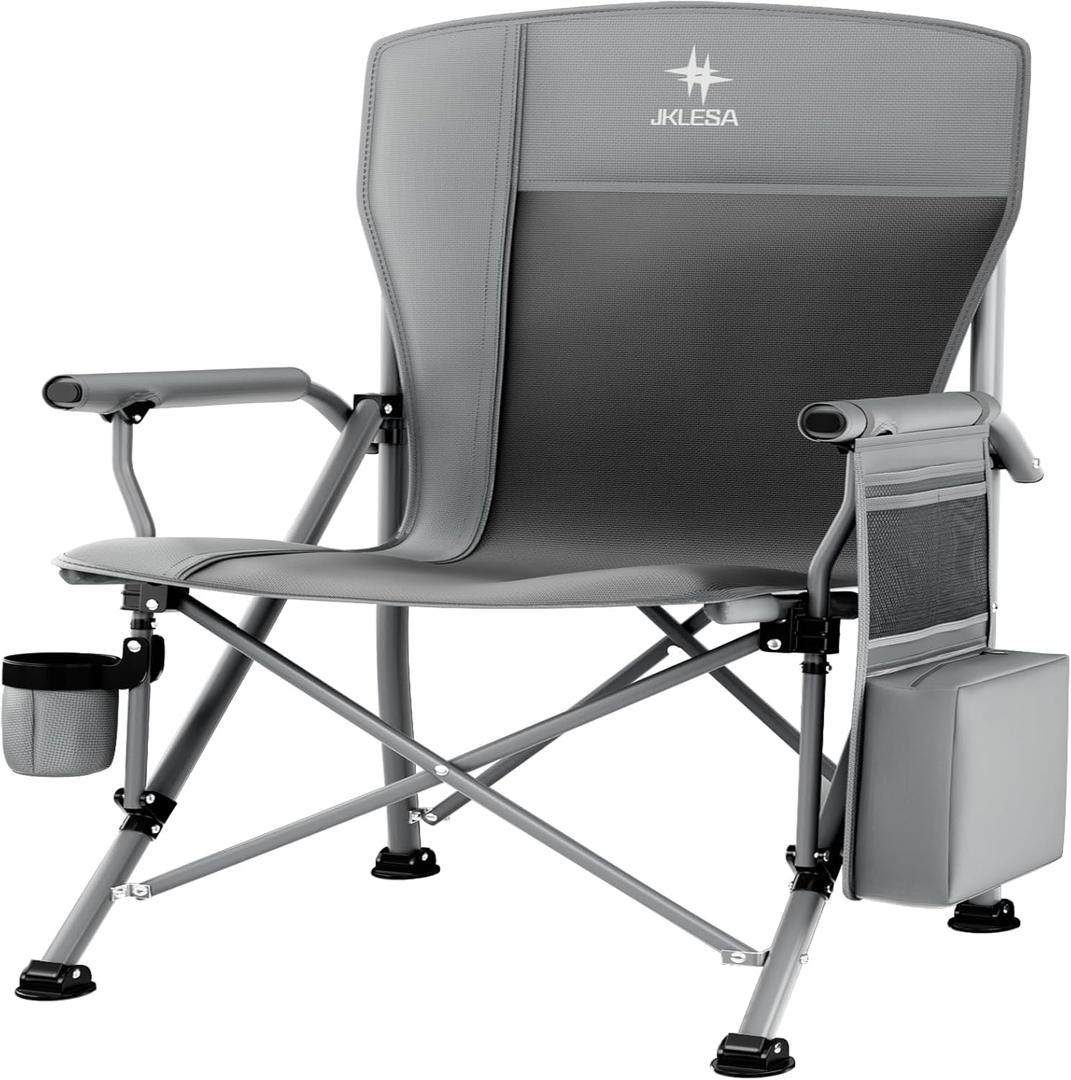 XL Premium Camping Chair - 400lb Capacity, Oversized 23.7" Wide Seat, Heavy Duty 600D Oxford Fabric, Padded Camping Chair Portable for Outdoor, Beach, Tailgate Parties Slate/Black
