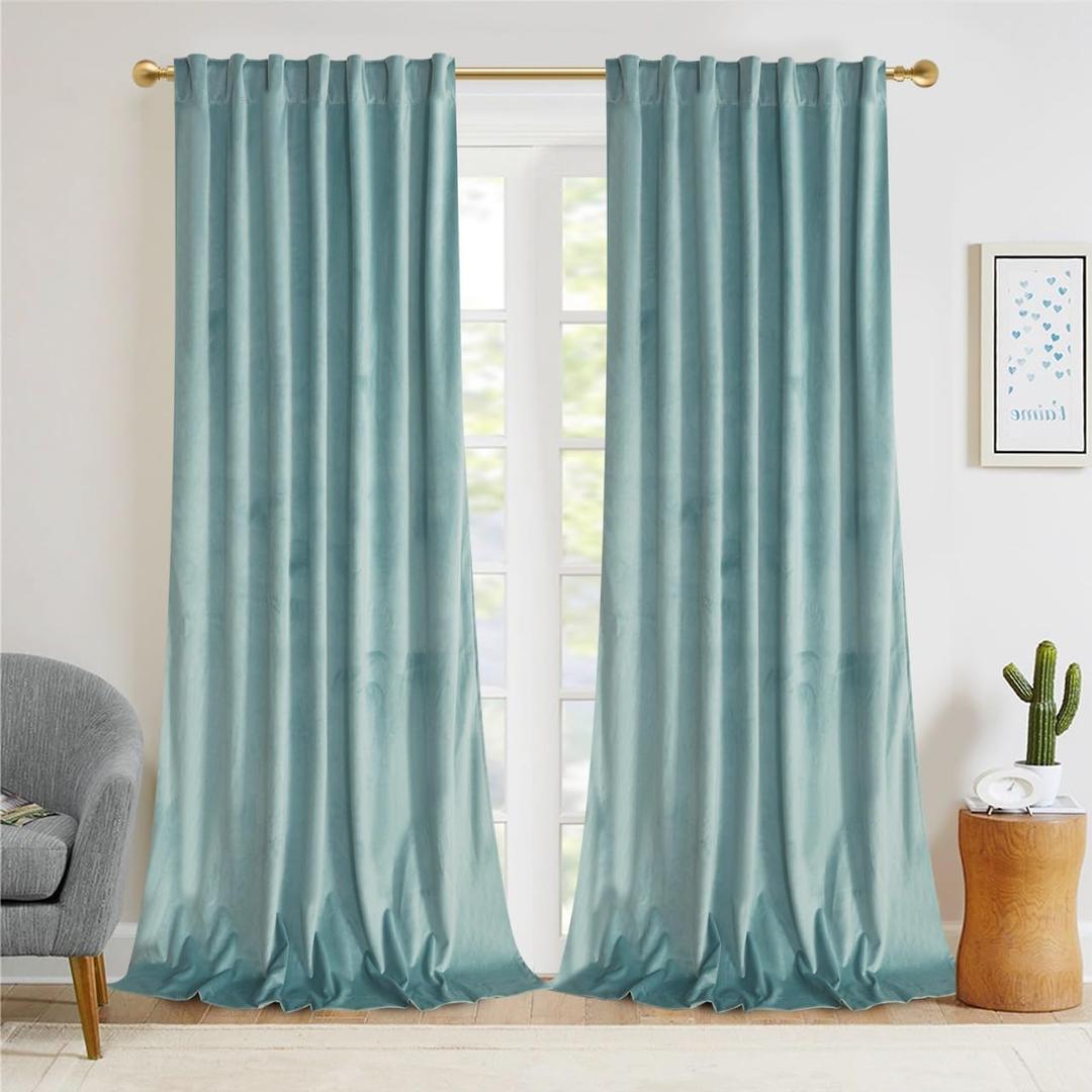 gisewood Velvet Curtains - Back Tab Bedroom Luxury Privacy Protect Window Curtains for Living Room/Nursery Kids Room/Basement, W52 x L96 inches, 2 Panels
