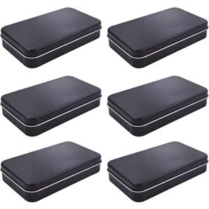 6 Pieces Rectangular Metal Empty Hinged Tins Containers Basic Necessities Home Storage Organizer Mini Box Set, 5.9 x 3.5 x 1.2 inches (Black)