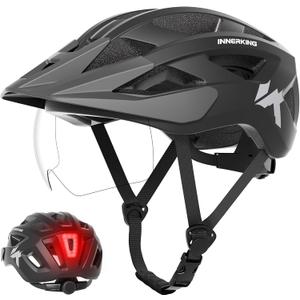 InnerKing Bike Helmet for Adults, Lightweight Mountain Bicycle Helmet with USB Rechargeable Rear Light Detachable Magnetic Goggles, Road Bike Helmet with OTG Visor for Men Women