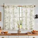 jinchan Floral Kitchen Curtains for Windows 24 Inch Farmhouse Country Linen Tier Curtains Botanic Small Window Drapes for Living Room Bathroom Laundry RV Rod Pocket Rustic 2 Panels Green on Beige